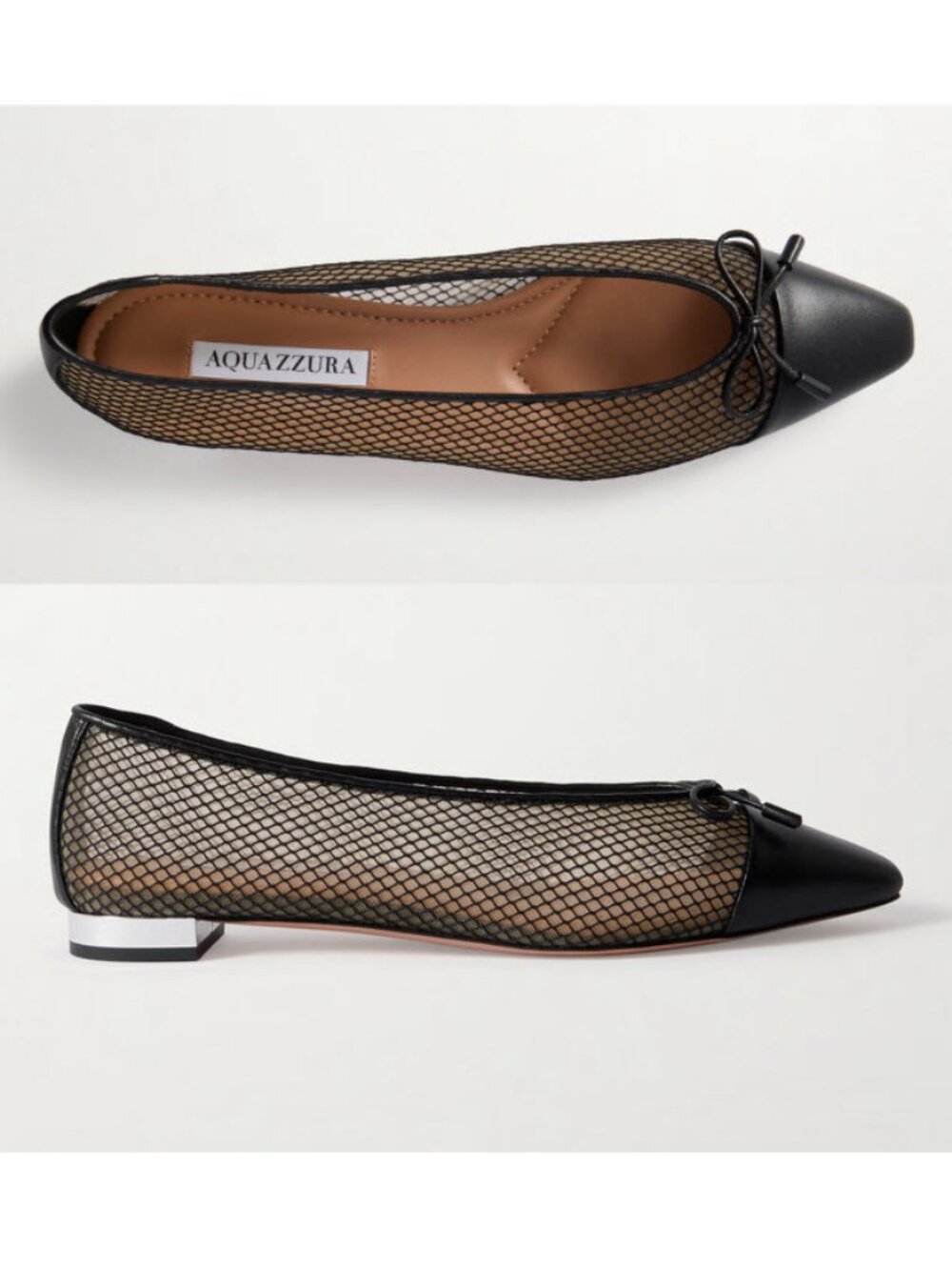 AQUAZZURA Gioia Leather-Trimmed Mesh Ballet Flats Sz IT40/US10 - Picture 4 of 4
